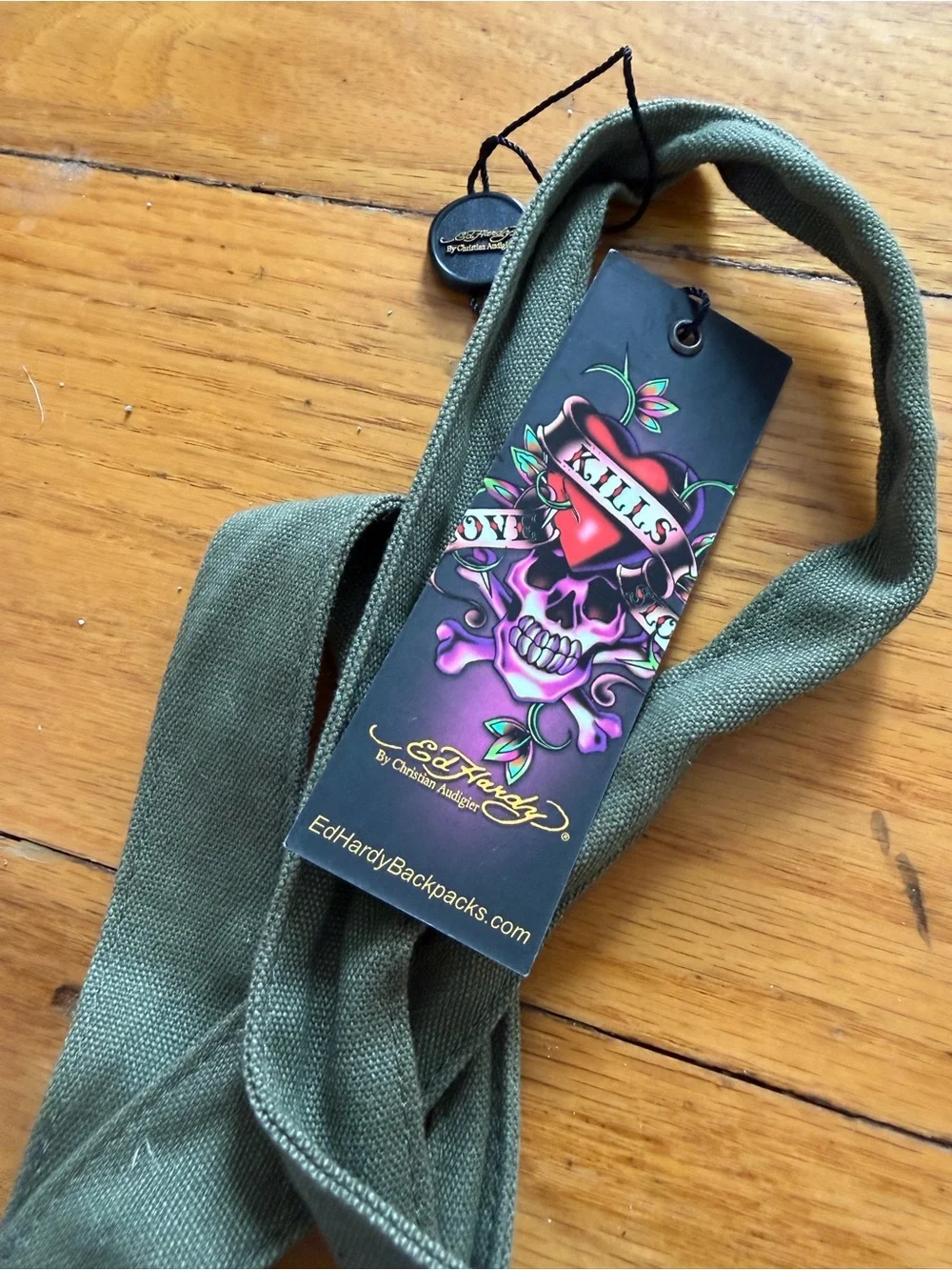 Ed Hardy Olive Green Canvas Tote with Colorful Tiger Motif